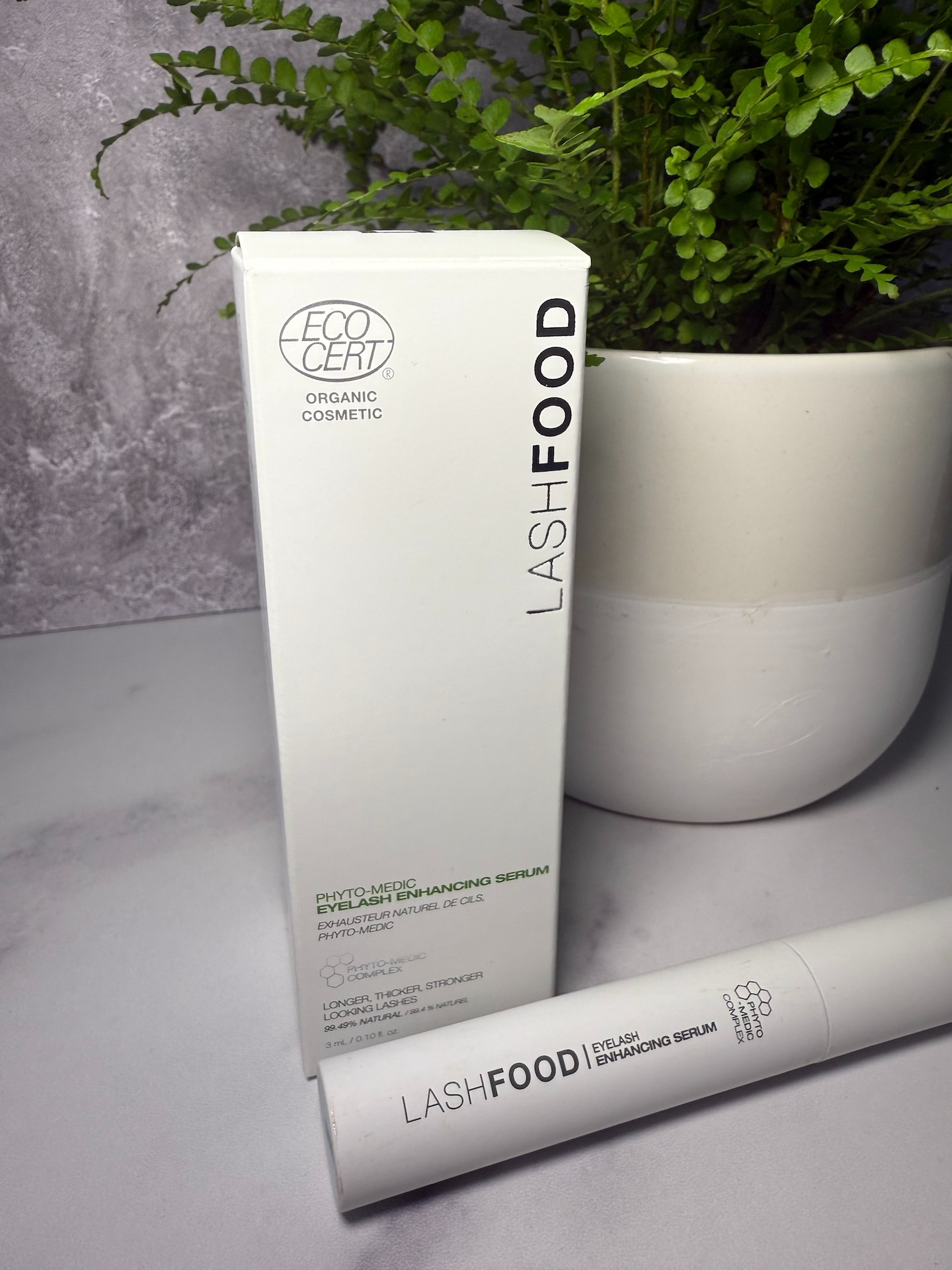 LashFood organic eyelash enhancing serum styled beauty still